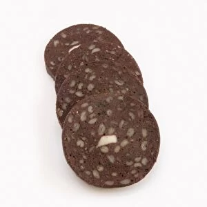 Four slices of black pudding, close-up