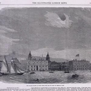 Solar eclipse seen over the Royal Observatory, Greenwich, 1858. The picture, viewed