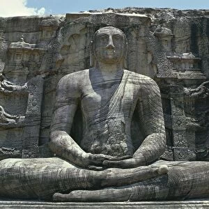 Sri Lanka, North Central Province, Polonnaruwa, Gal Vihare, statue of Buddha in meditation made