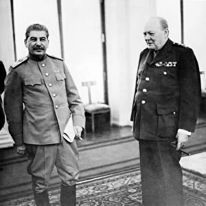 Stalin and churchill in the conference room of the livadia palace during the yalta conference, crimea, feb, 1945
