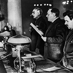 State prosecutor, andrei vyshinsky reading the charges at a purge trial in the late 1930 s