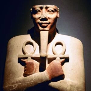 Statue of Egyptian pharaoh Tuthmosis III (1479-1447) at Luxor: 18th Dynasty. Note