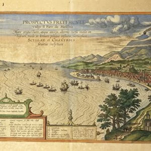 The Strait of Messina from Civitates Orbis Terrarum by Georg Braun, 1541-1622 and Franz Hogenberg, 1540-1590, engraving