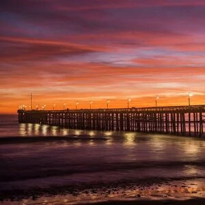 sunset over Ventura Pier on Pacific Ocean