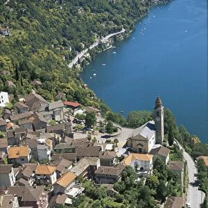 Switzerland, Ticino, Lake Maggiore, Porto Ronco, aerial view