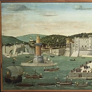 The Tavola Strozzi Portraying the Aragonese Fleet Returning Victorious into Naples Port after the Battle of Ischia, 12th July 1465, by unknown artist from Neapolitan School, 1472, tempera on panel