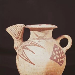Terracotta vase with spout, painted with geometric patterns