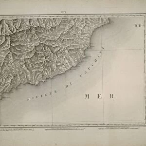 Territory of Nice. Map by Jean Baptiste Raymond from military topographic map of Alps. Paris, engraving on copper. 1820