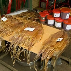 Thailand, Ko Chang, Bang Bao, dried squid for sale at fishing village
