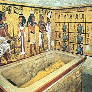 Tomb of Tutankhamun (dc1340 BC): Sarcophagus containing gold coffin of the king which