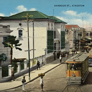 Trolley on Harbour Street. ca. 1925, Kingston, Jamaica, HARBOUR ST. KINGSTON