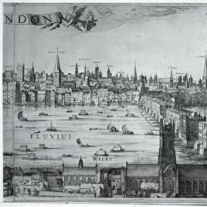 UK, England, View of The City of London with London Bridge, by Claes Jansz Visscher, 17th Century, engraving