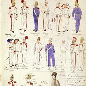 Uniforms of municipal firemen of Kingdom of Italy by Quinto Cenni, color plate, 1871-1872