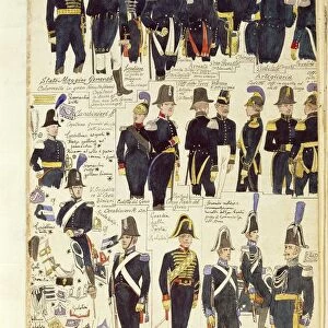 Uniforms of the Piedmontese army from 1814. Color plate by Cenni Quinto