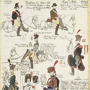 Uniforms of the various Italian military corps from 1809. Color plate by Cenni Quinto
