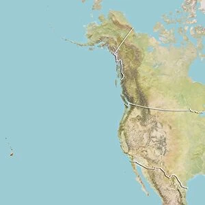 United States and Canada, Relief Map with Border