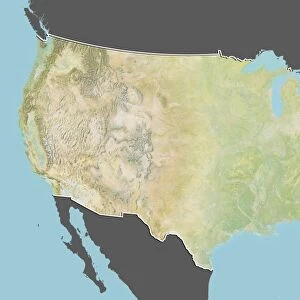 United States, Relief Map with Border and Mask