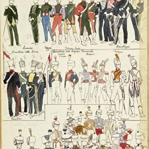 Various uniforms of the Kingdom of Naples from 1814. Color plate by Cenni Quinto