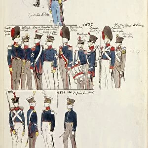 Various uniforms, by Quinto Cenni, color plate, circa 1834-1841