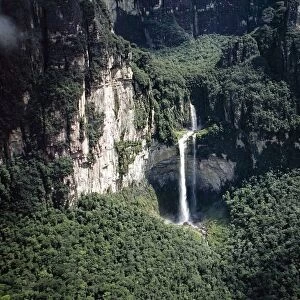 Venezuela, Guayana, Bolivar, Canaima National Park, waterfall, aerial view