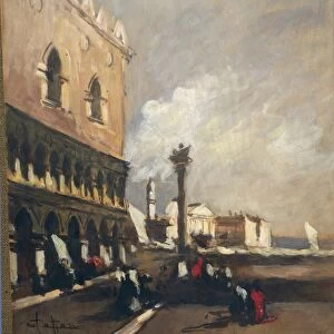 Venice, glimpse of Ducal Palace, by Achille Cattaneo, painting