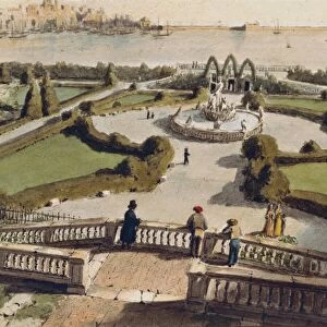 View of Genoa from garden of Palazzo Doria, Watercolor