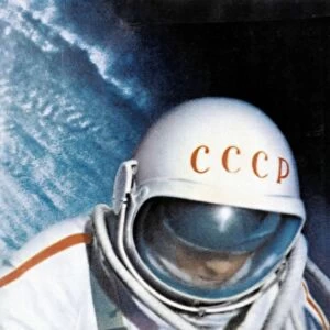 Voskhod 2 mission, soviet cosmonaut alexei leonov during worlds first space walk (eva) in 1965