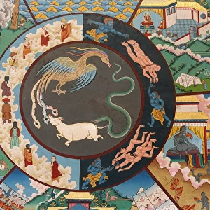 Wheel of life or wheel of Samsara: rooster, snake and pig