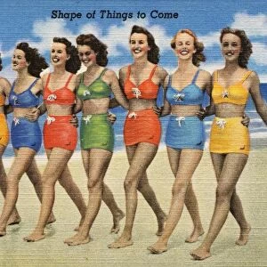Women in Swimsuits at the Beach. ca. 1946, Women in Swimsuits at the Beach
