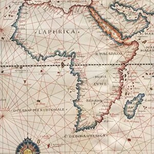 World map by Giorgio Sideri, known as Callapoda or Calopodio da Candia, details of Africa