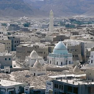 Yemen, Hadramawt province, Saywun cityscape, elevated view
