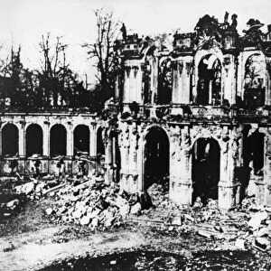 Zwinger palace in dresden, germany in ruins after the anglo-american bombing of the city in 1945, at the end of world war 2