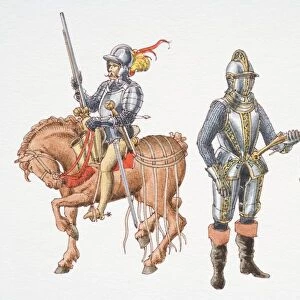 Three 16th century cavalrymen, front view