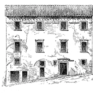 Antique illustration of Casa Santi-birthplace of Raffello Sanzio (Urbino, Italy)