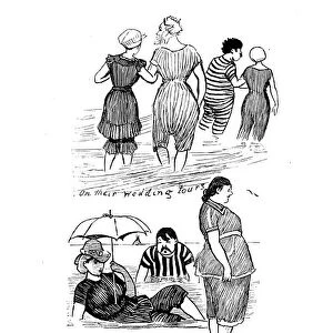 Antique illustration by Randolph Caldecott: Bathing