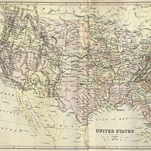 Antique map of United States of America, 1884, 19th Century