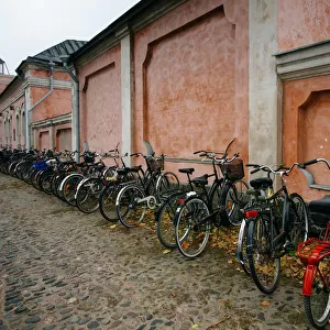 Bicycles parking lot near passenger ferry terminal in Suomenlinna, Finland