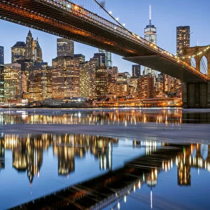Brooklyn Bridge and Skyline, New York City, New York, America