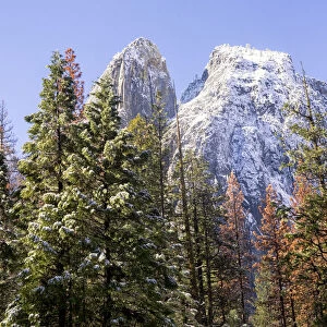 Cathedral Rocks covered with snow, Yosemite National Park, California, USA