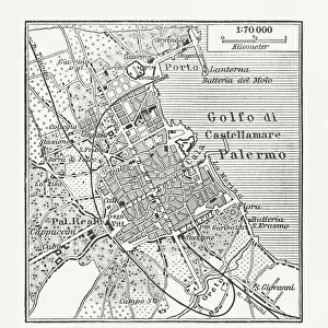 City map of Palermo, Sicily, Italy, wood engraving, published 1897