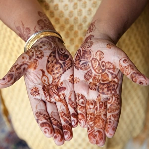 Close up of henna hands