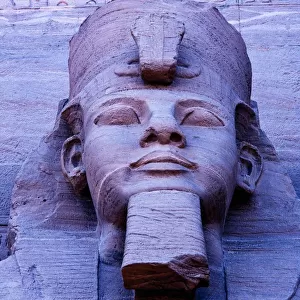 Close up of sculpture on Great Temple of Ramses II, Abu Simbel, UNESCO World Heritage Site, Egypt