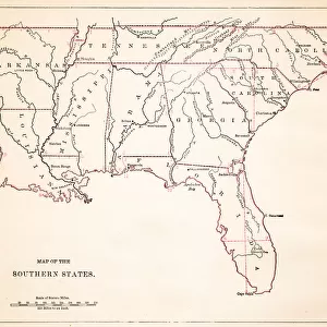 Drawing Map of Southern states USA 1883