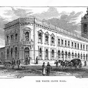 Exterior of The White Cloth Hall, Leeds, England Victorian Engraving