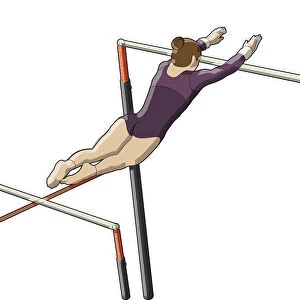 Gymnast high-flying between uneven bars
