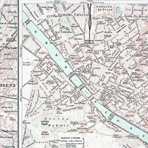 Historical Map of Florence, Florence, Italy, Historical, digitally restored reproduction of an original 19th century map