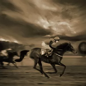 Horse racing, jockey at finishing post (Digital Enhancement)