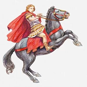 Illustration of Alexander the Great on his horse, Bucephalus