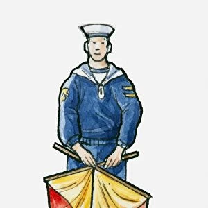 Illustration of sailor holding signalling flags