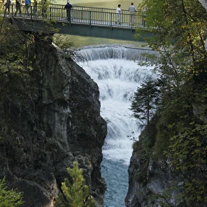 Lechfall waterfall, Lech river near Fussen, Ostallgaeu, Allgaeu, Swabia, Bavaria, Germany, Europe